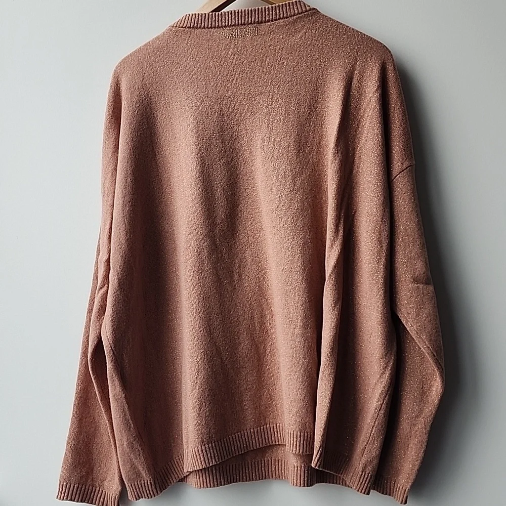 Marani Metallic Oversized Knit Wool Blend Sweater with Enamel Necklace Detail - Picture 8 of 10